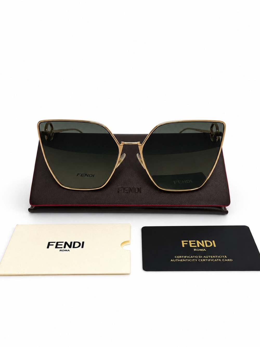 Fendi FF0433/S Gold Logo Cat Eye Sunglasses Authentic w/ Case & Card